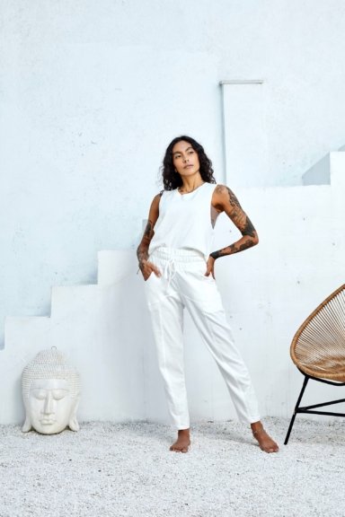 CALÇA MALHA FLAME COM RECORTES BRANCA